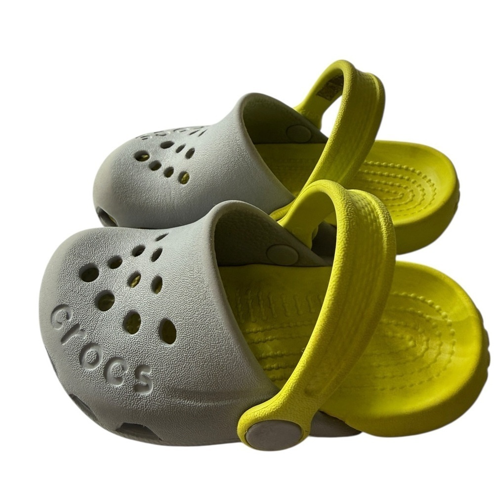 CROCS Baby Gray and Yellow walking water Shoes Size 6 - Picture 4 of 8
